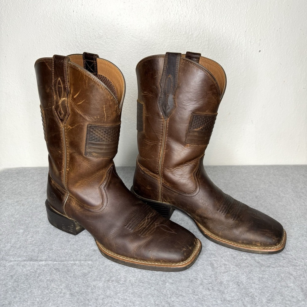 Ariat Sport Patriot II Mens 8.5 D Western Boots Distressed Brown Flag 10031444